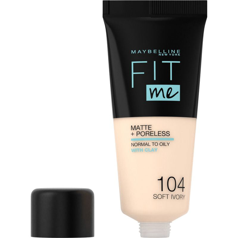 Maybelline New York Fit Me Mate Y Afinaporos Base De Maquillaje Tono 104 Soft Ivory Calca Tu Tono Y Textura Pieles Muy Claras - 30Ml