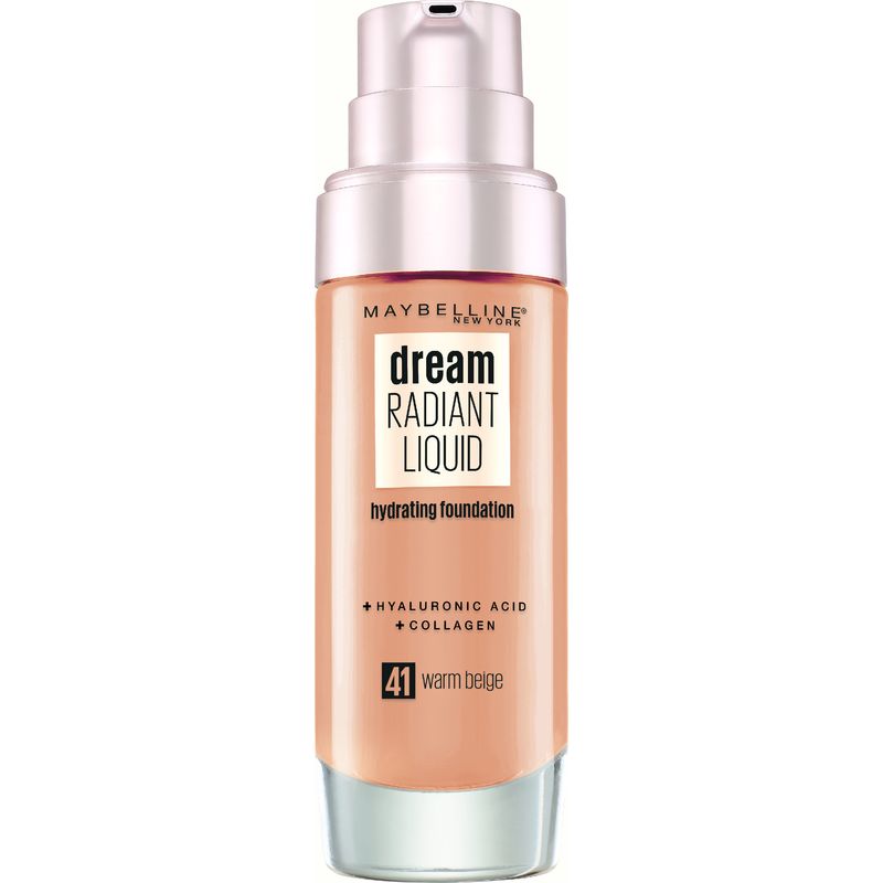 Maybelline New York Dream Radiant Liquid Tono 41 Warm Beige. Base De Maquillaje Hidratante, Pieles De Tono Claro - 30Ml