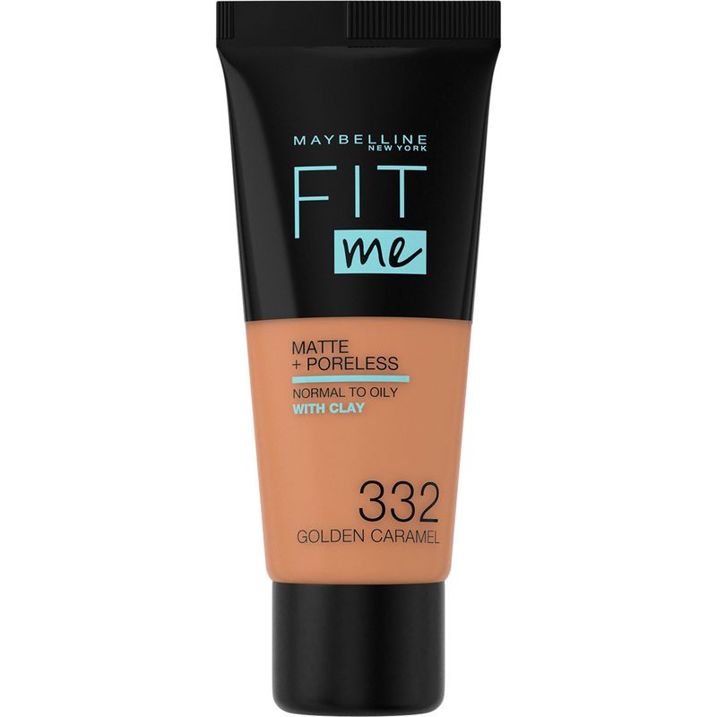 Maybelline New York Fit Me Mate Y Afinaporos Base De Maquillaje Tono 332 Golden Caramel Calca A Tu Tono Y Textura Pieles Oscuras - 30Ml