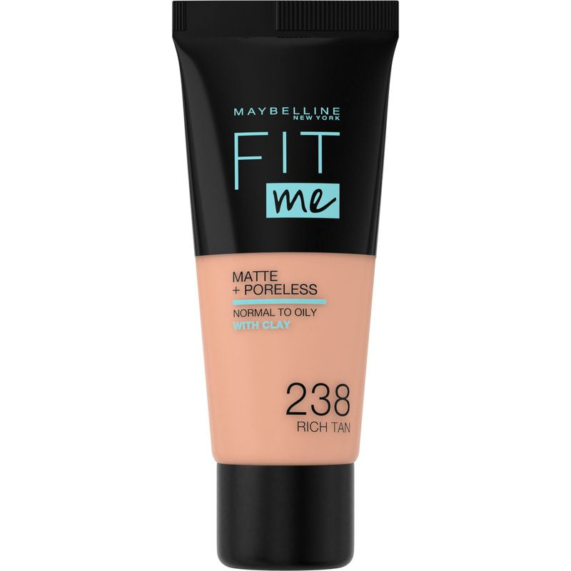 Maybelline New York Fit Me Mate Y Afinaporos Tono 238 Rich Tan Base De Maquillaje Calca A Tu Tono Y Textura Pieles Medias - 30Ml