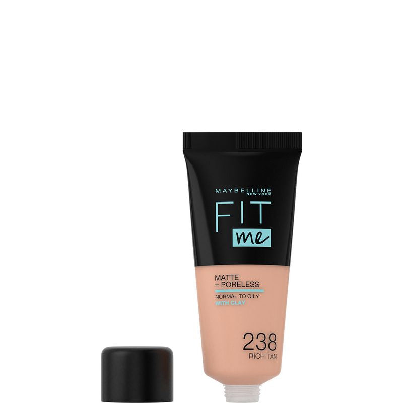 Maybelline New York Fit Me Mate Y Afinaporos Tono 238 Rich Tan Base De Maquillaje Calca A Tu Tono Y Textura Pieles Medias - 30Ml