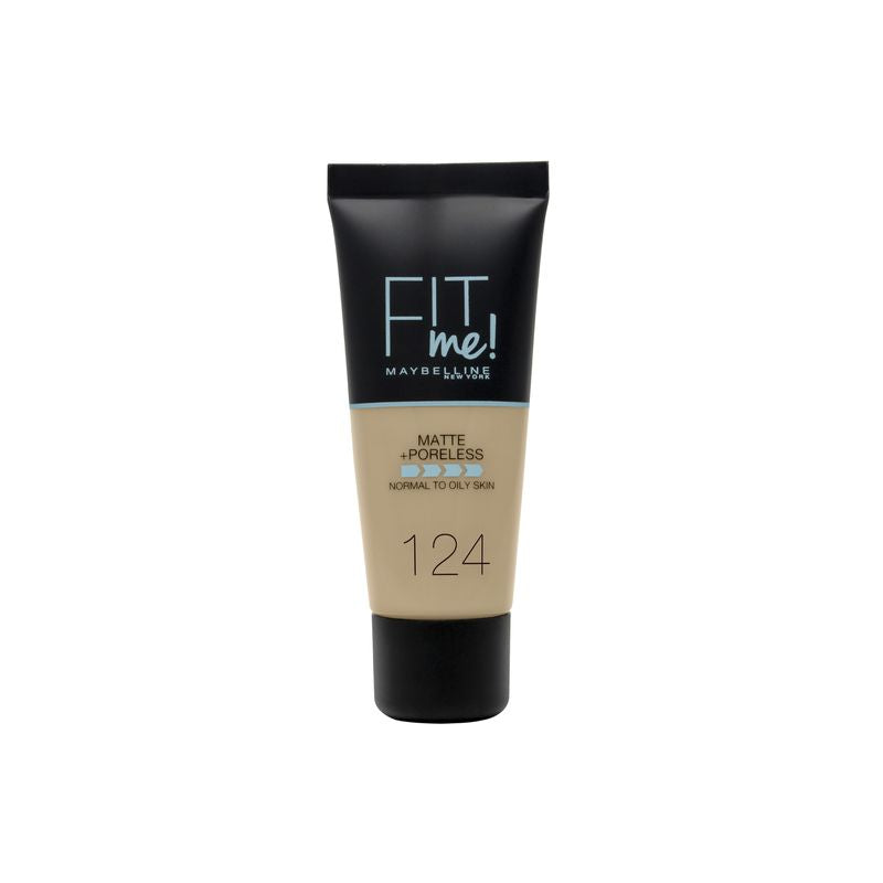 Maybelline New York Fit Me Mate Y Afinaporos Base De Maquillaje Tono 124 Soft Sand Calca A Tu Tono Y Textura Pieles Medio Claras - 30Ml