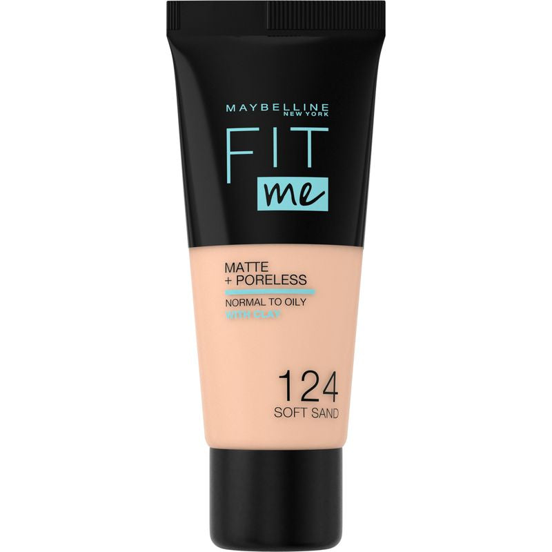 Maybelline New York Fit Me Mate Y Afinaporos Base De Maquillaje Tono 124 Soft Sand Calca A Tu Tono Y Textura Pieles Medio Claras - 30Ml