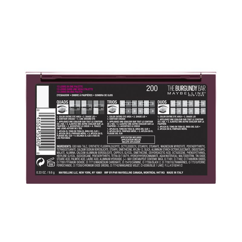 Maybelline New York The Burgundy Bar Paleta De Sombras De Ojos 12 Sombras Colores Nude Y Granates- 9,6 G