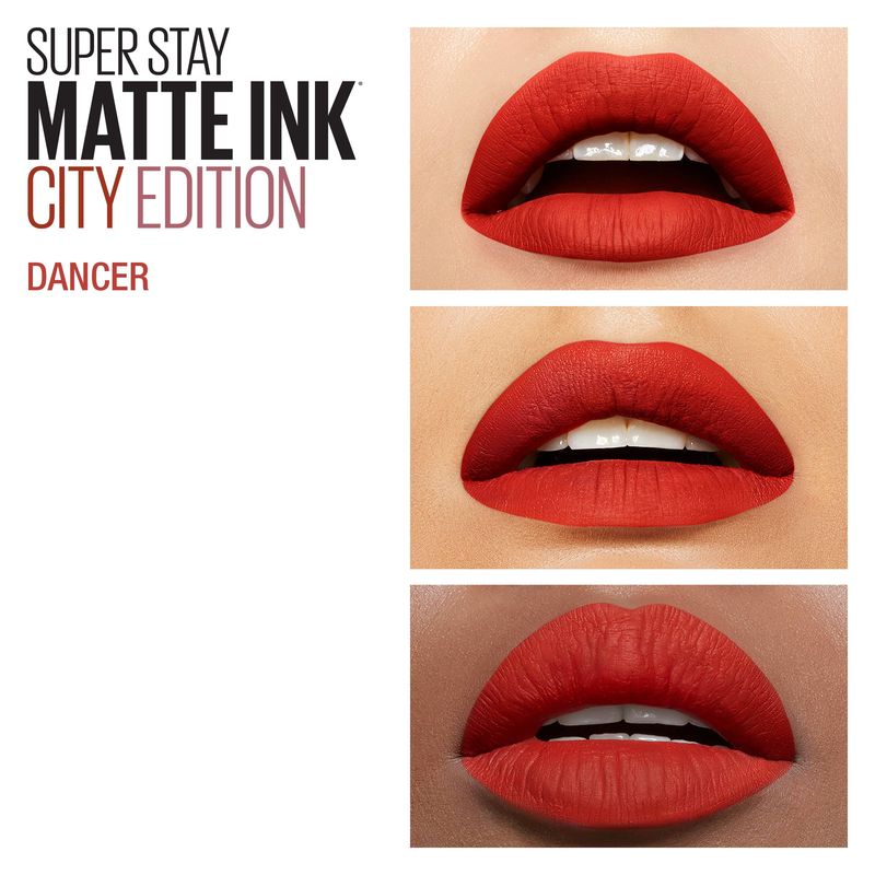 Maybelline New York Pintalabios Mate Larga Duración Superstay Matte Ink City Edition Tono 118 Dancer Color Rojo