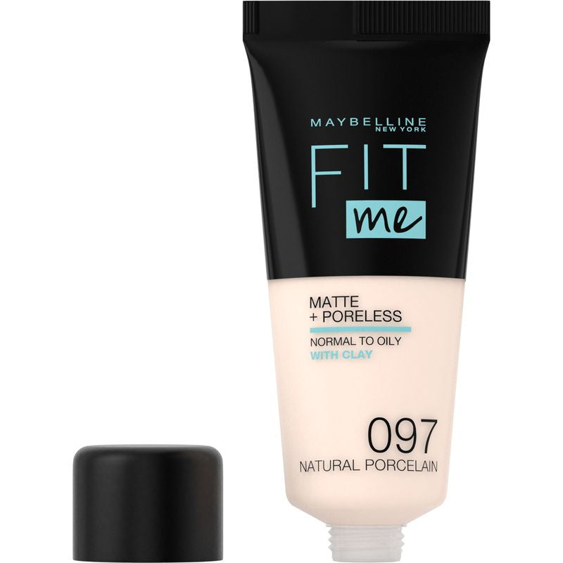 Maybelline New York Fit Me Mate Y Afinaporos Base De Maquillaje Tono 97 Natural Porcelain, Textura Pieles Muy Claras - 30Ml