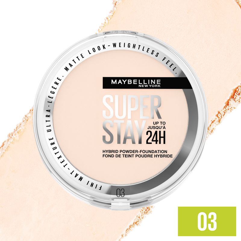 Maybelline New York Superstay Híbrido 24H Base De Maquillaje En Polvo, Súper Cobertura, Súper Ligera, Hasta 24H, Tono 03