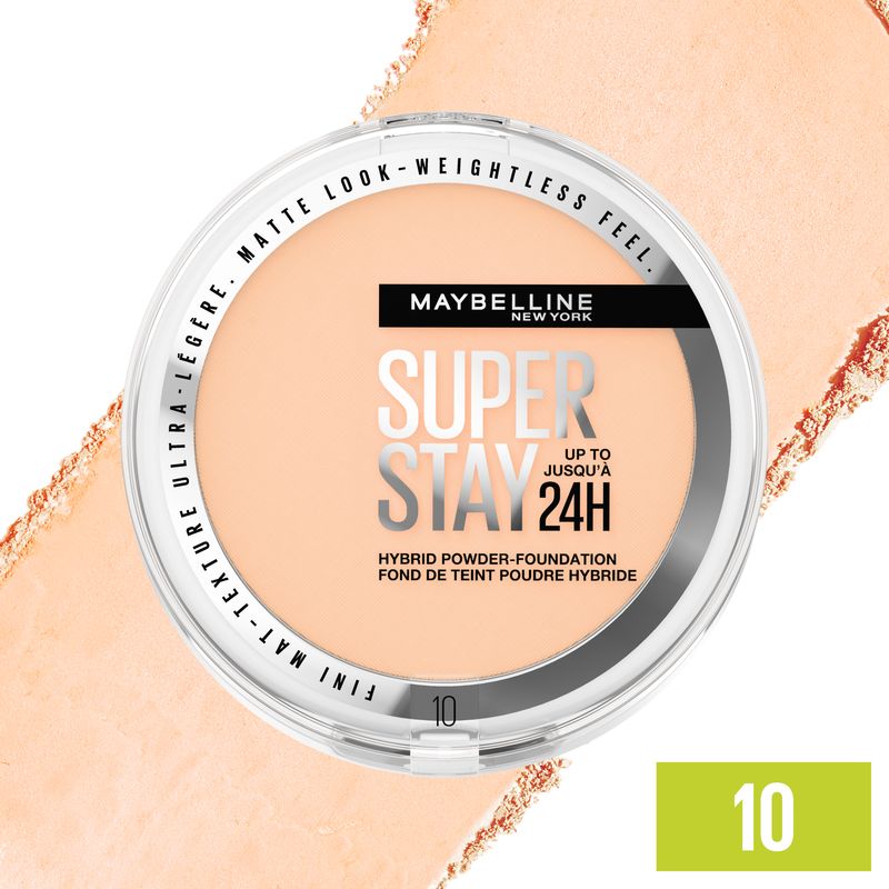 Maybelline New York Superstay Híbrido 24H Base De Maquillaje En Polvo, Súper Cobertura, Súper Ligera, Hasta 24H, Tono 10