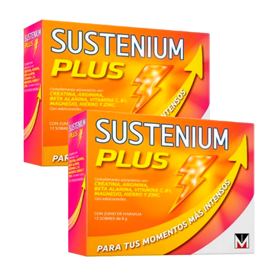 Sustenium Plus Duplo Complemento Alimenticio con Zumo de Naranja 2 x (12 sobres x 8 gr)