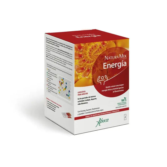 Aboca Natura Mix Advanced Energía Energía Física Y Mental, Con Gynseng, Guaraná, Eleuterococo Y Cyanidin -3, 28 sobres