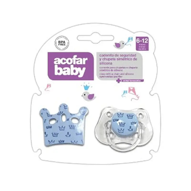 Acofarbaby Cadena+Chupete Silicona Azul 6-12 Meses