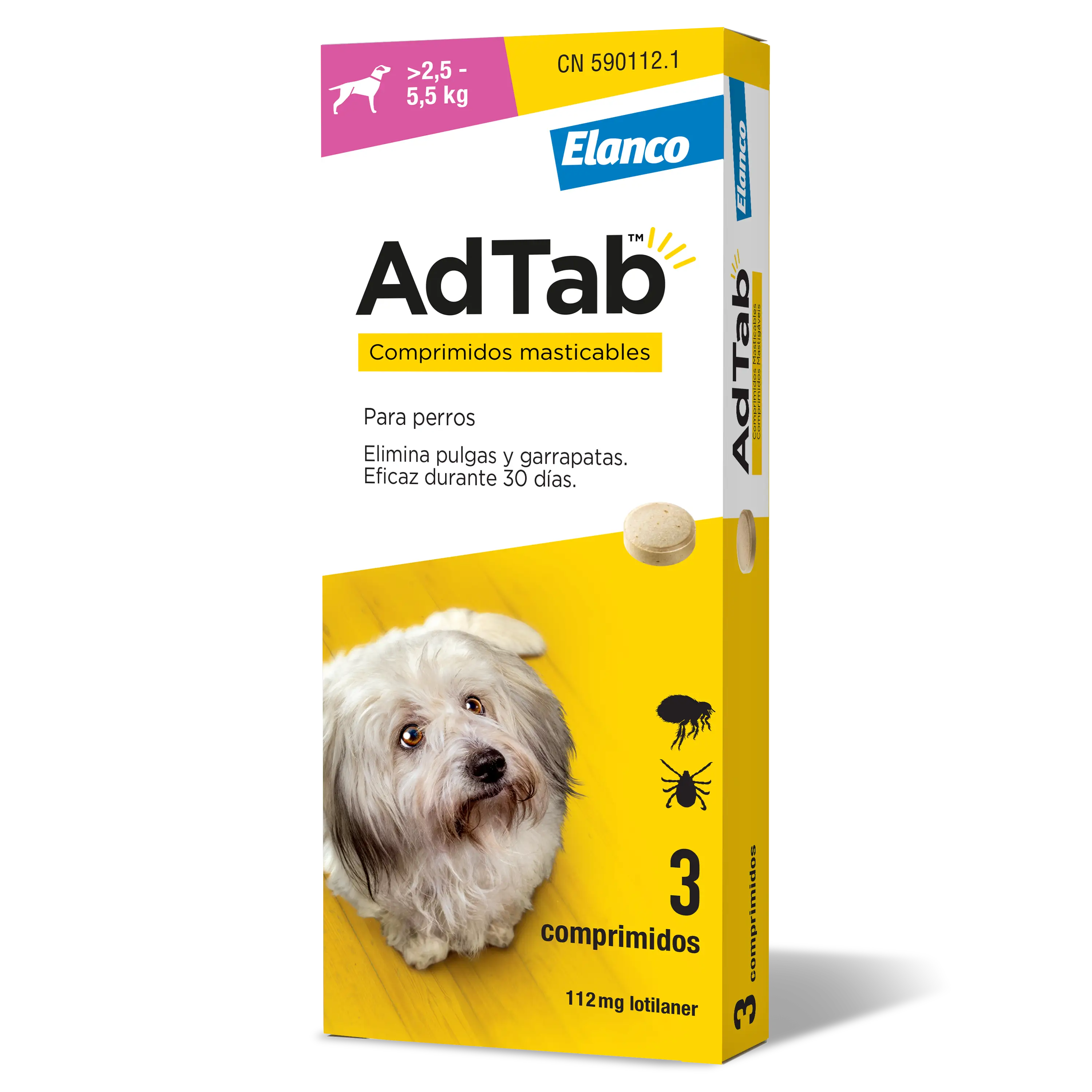 AdTab 112Mg Comp. Masticables Perros 2,5-5,5Kg, 3Cpd