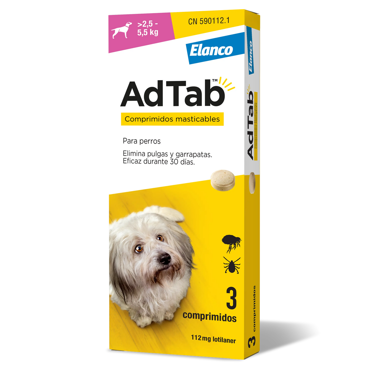 AdTab 112Mg Comp. Masticables Perros 2,5-5,5Kg, 3Cpd