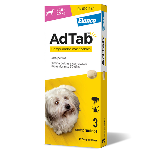 AdTab 112Mg Comp. Masticables Perros 2,5-5,5Kg, 3Cpd