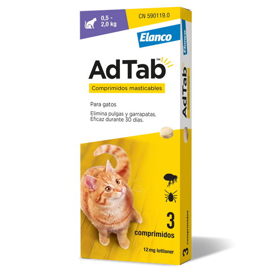 AdTab 12Mg Comp. Masticables Gatos 0,5-2Kg, 3Cpd