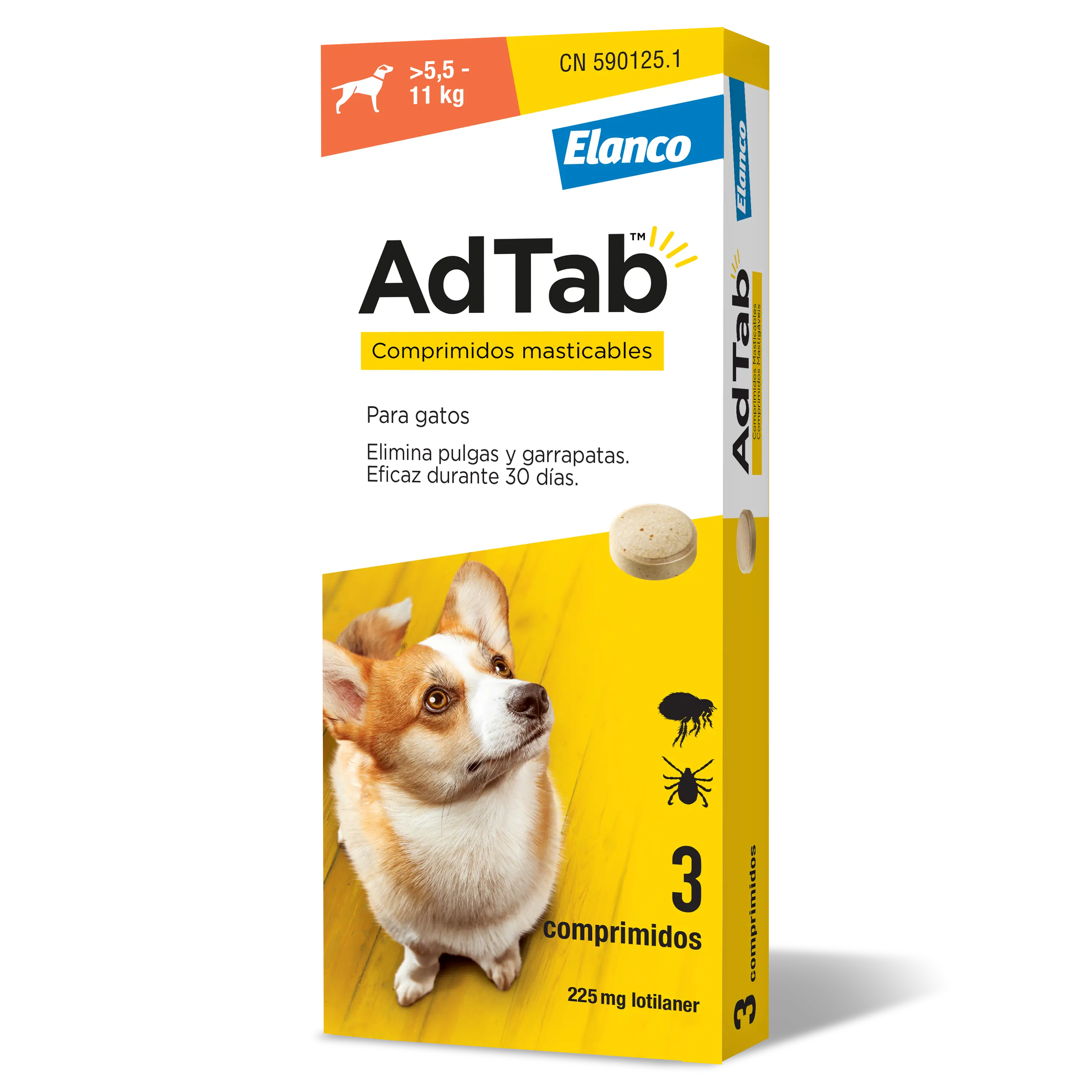 AdTab 225Mg Comp. Masticables Perros 5,5-11Kg, 3Cpd