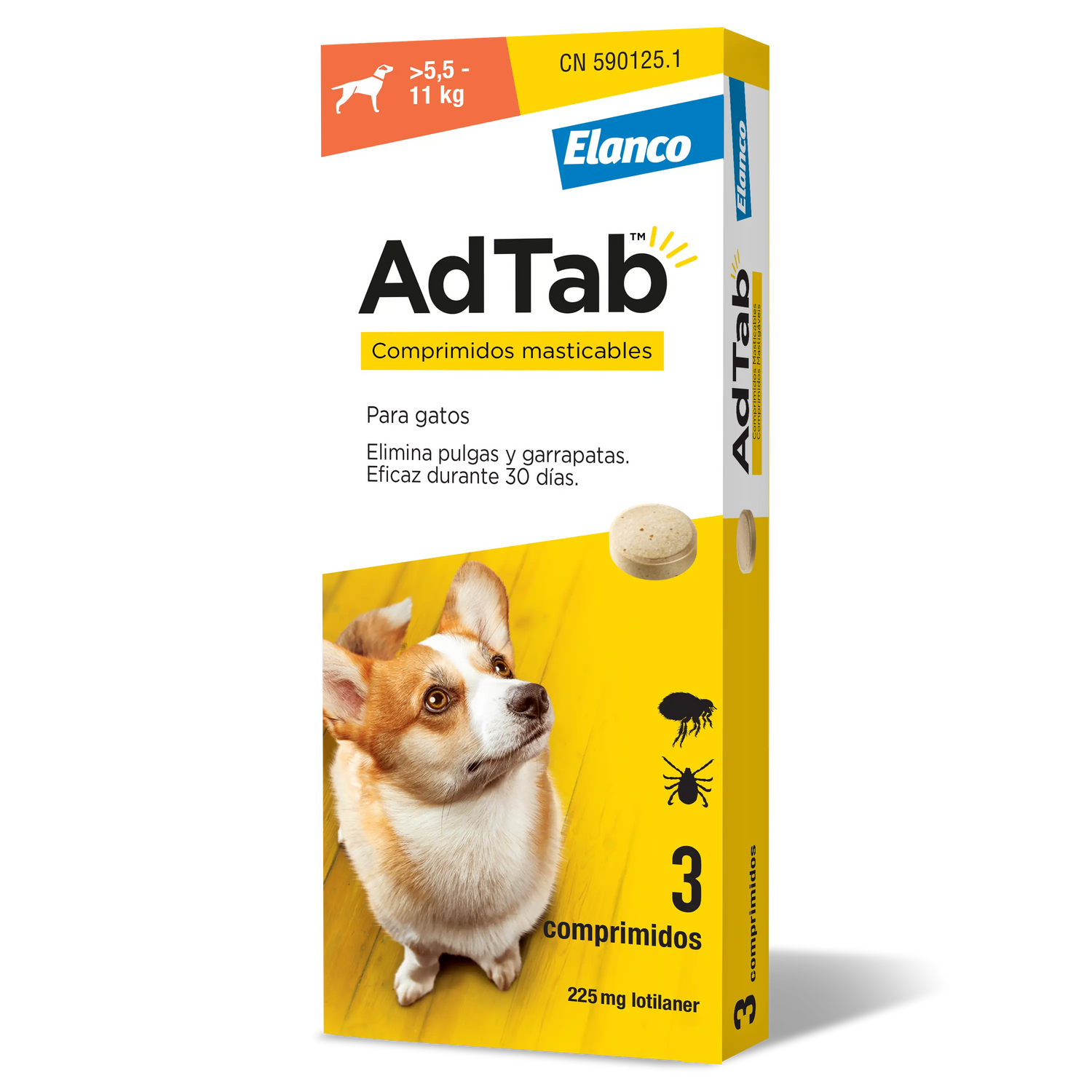 AdTab 225Mg Comp. Masticables Perros 5,5-11Kg, 3Cpd