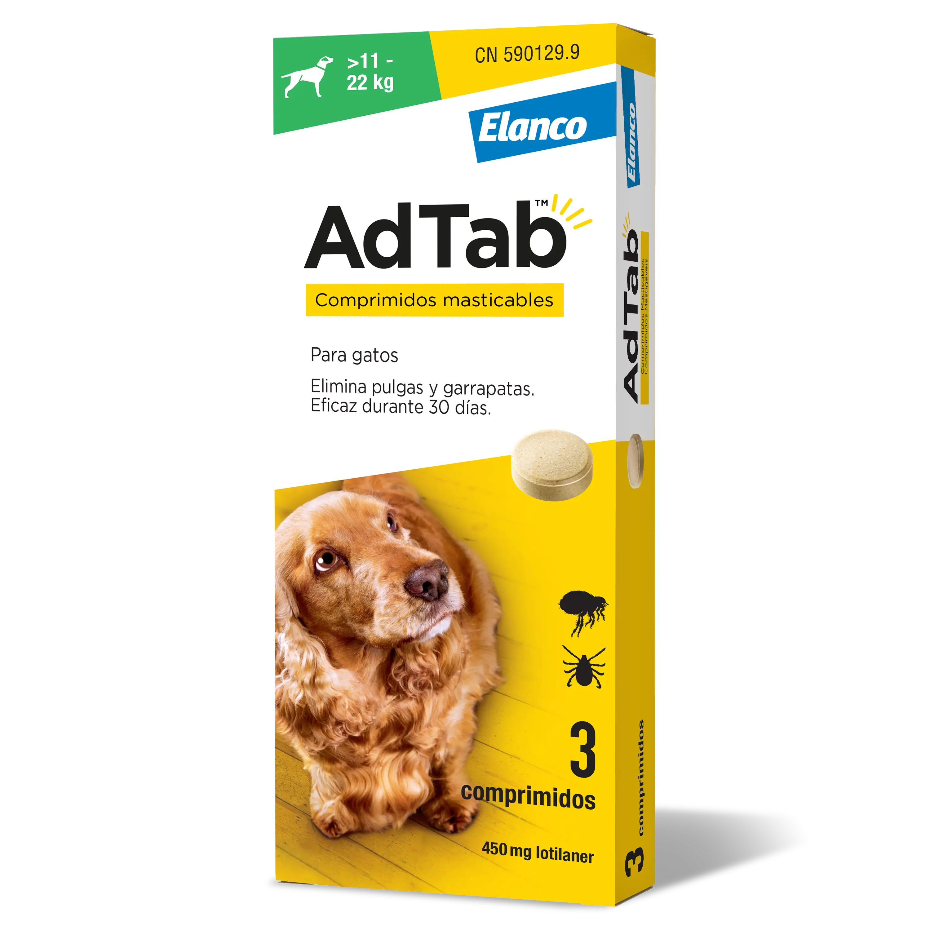 AdTab 450Mg Comp. Masticables Perros 11-22Kg, 3Cpd