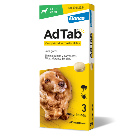 AdTab 450Mg Comp. Masticables Perros 11-22Kg, 3Cpd