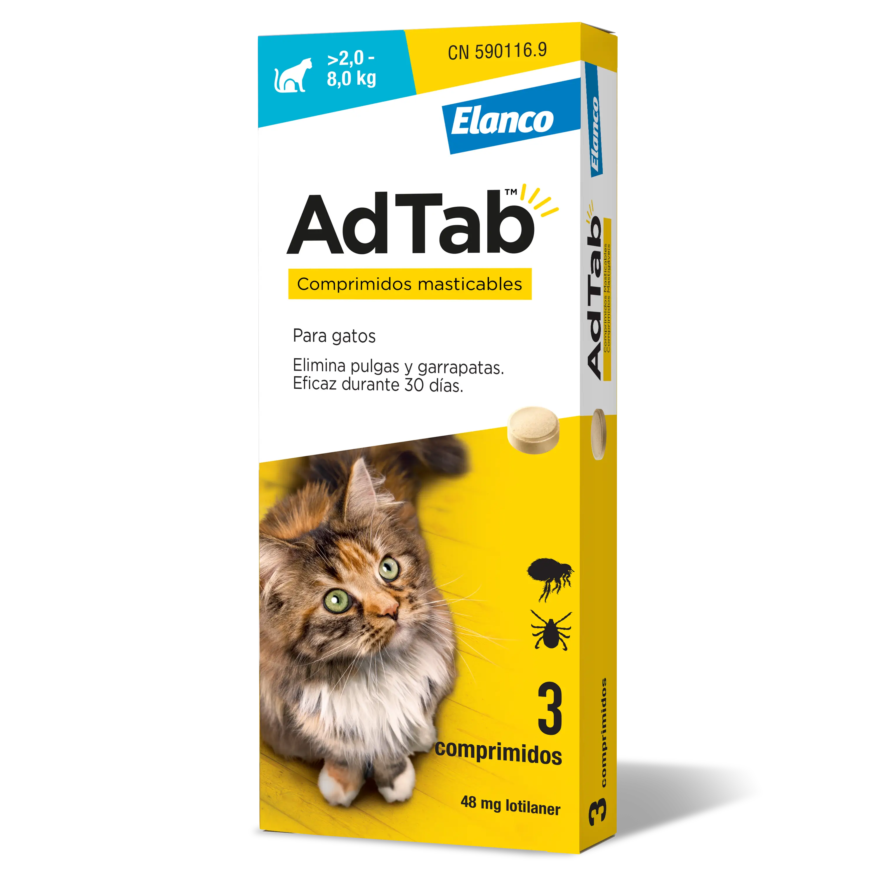 AdTab 48Mg Comp. Masticables Gatos 2-8Kg, 3Cpd