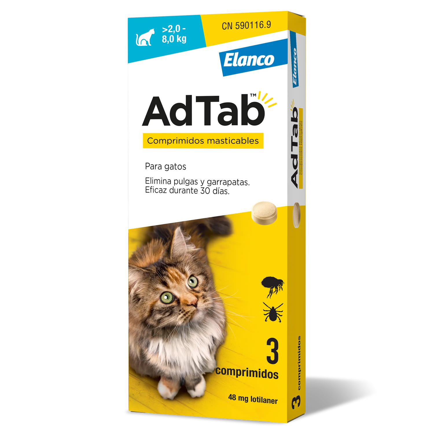 AdTab 48Mg Comp. Masticables Gatos 2-8Kg, 3Cpd