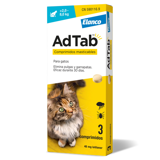 AdTab 48Mg Comp. Masticables Gatos 2-8Kg, 3Cpd