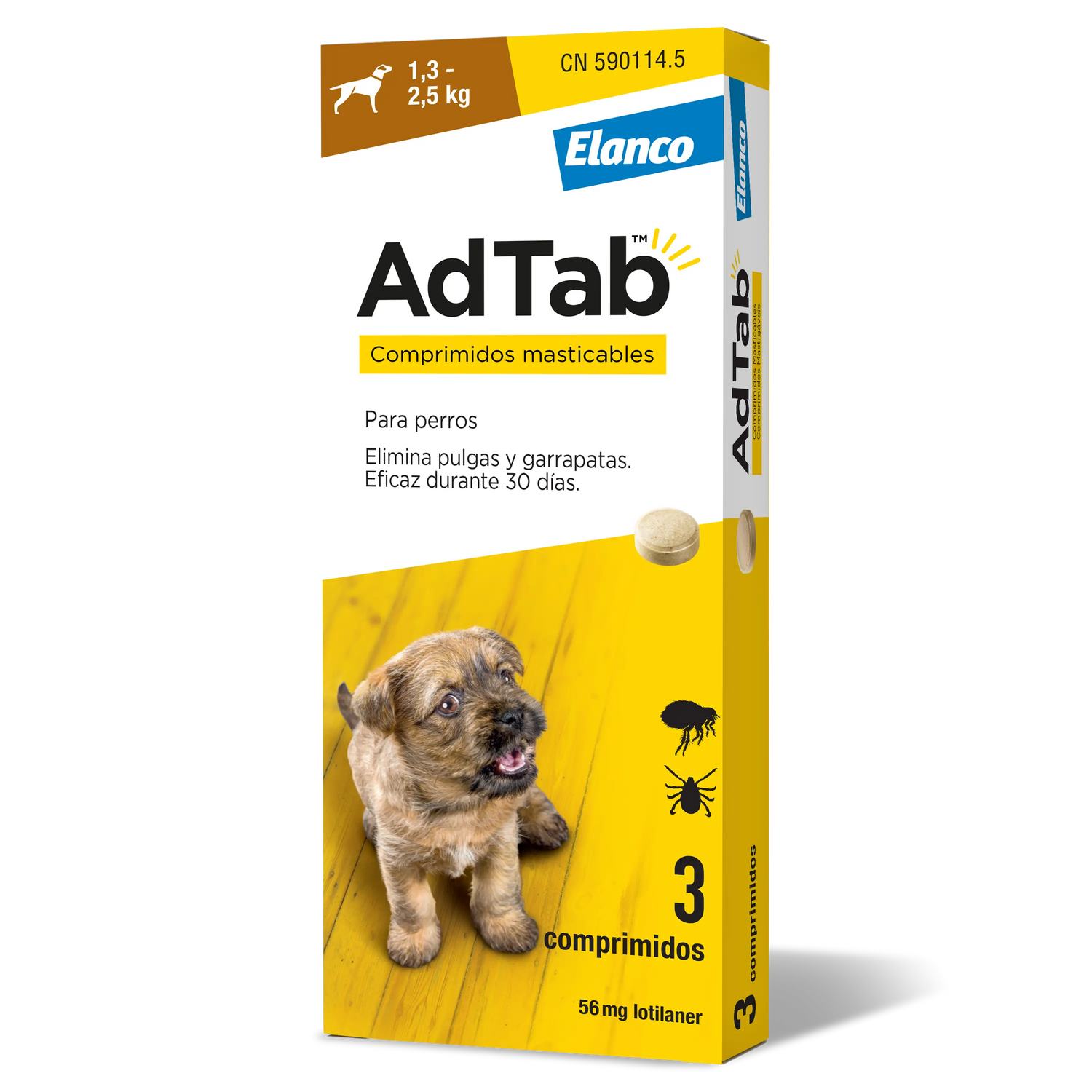 AdTab 56Mg Comp. Masticables Perros 1,3-2,5Kg, 3Cpd