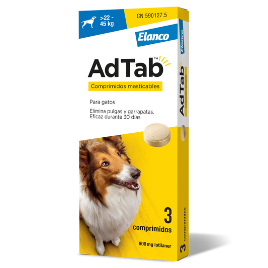 AdTab 900Mg Comp. Masticables Perros 22-45Kg, 3Cpd