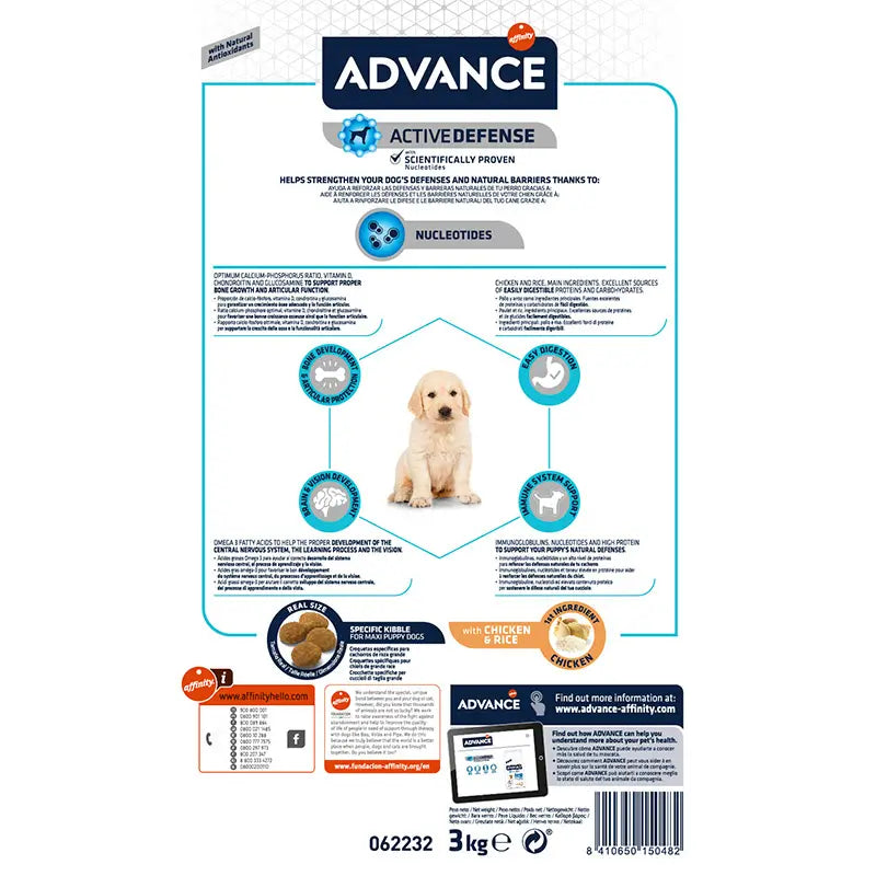 Advance Canine Puppy Maxi Pollo Arroz 3Kg, pienso para perros