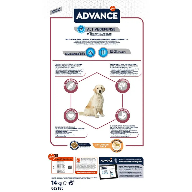 Advance Canine Senior Maxi Pollo Arroz 14Kg, pienso para perros