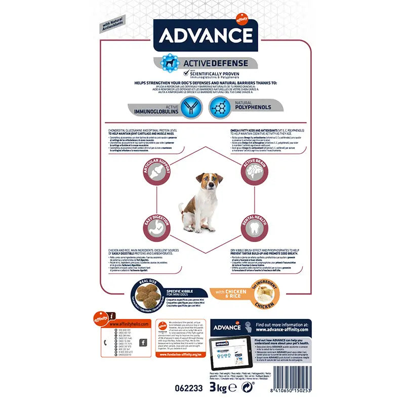 Advance Canine Senior Mini Pollo Arroz 3Kg, pienso para perros