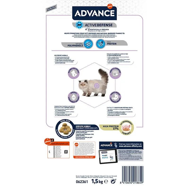 Advance Feline Esterilizado Hairball 1,5Kg, pienso para gatos