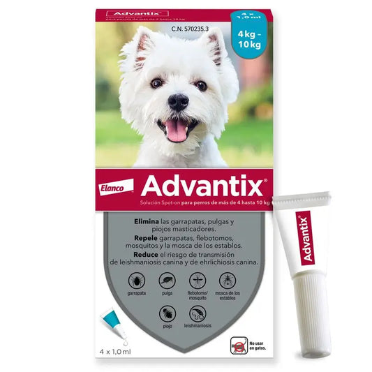 Advantix Pipetas Antiparasitarias Para Perros De 4 A 10 Kg 4 Unidades X 1 Ml