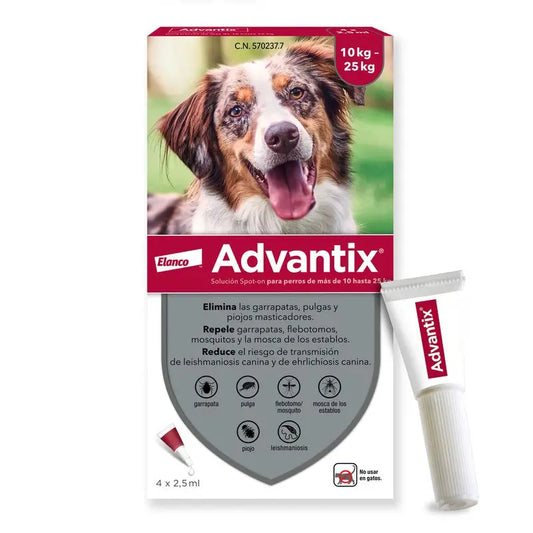 Advantix Pipetas Antiparasitarias Para Perros De 10 a 25 Kg 4Unidades x 2.5 ml