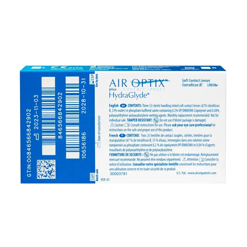 Air Optix Plus Hydraglade Lentillas Esféricas Mensuales , 3 unidades