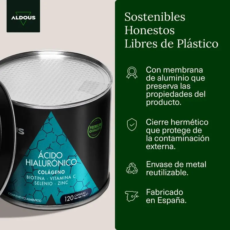 Aldous Bio Ácido Hialurónico Con Colágeno, Vitaminas Y Minerales, 120 caspsulas