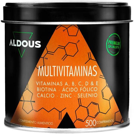 Aldous Bio Multivitaminas Vitamina C, D, E, A, Vitaminas B, Biotina, Acido Folico, Calcio, Zinc, Selenio , 500 comprimidos