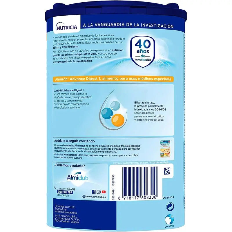 Almirón Advance Digest 1, Leche De Inicio Bebé Anti-Cólico Y Estreñimiento, 3 X  800g