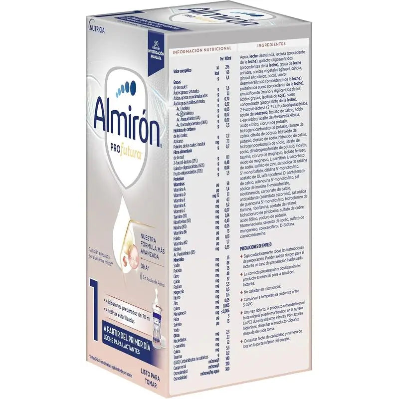 Almirón Profutura 1 Minibiberones, Leche de Inicio Bebé desde el Primer Día, 4x70ml, 280ml