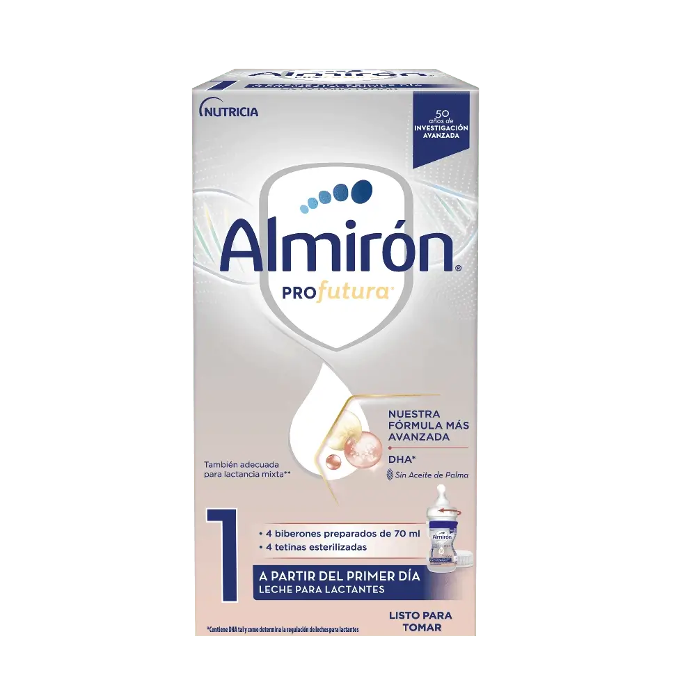 Almirón Profutura 1 Minibiberones, Leche de Inicio Bebé desde el Primer Día, 4x70ml, 280ml