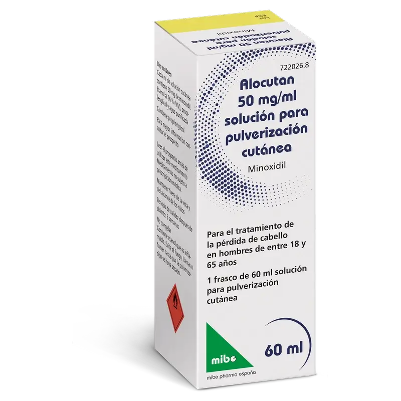 Alocutan 50 mg/ml Minoxidil Solución para Pulverización Cutánea 1 Frasco, 60 ml