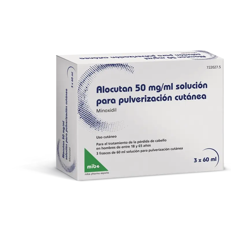 Alocutan 50 mg/ml Minoxidil Solución para Pulverización Cutánea 3 Frascos, 60 ml