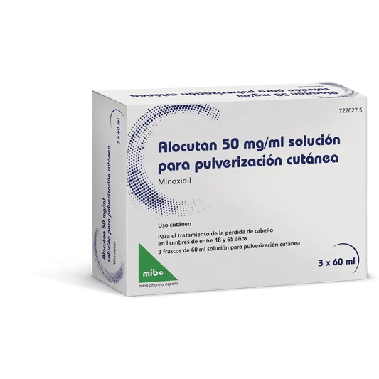 Alocutan 50 mg/ml Minoxidil Solución para Pulverización Cutánea 3 Frascos, 60 ml