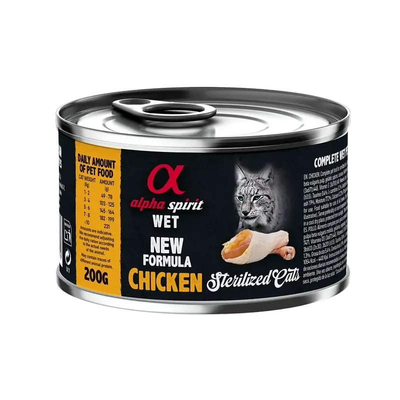 Alpha Spirit Feline Esterilizado Pollo Lata Caja 6X200Gr