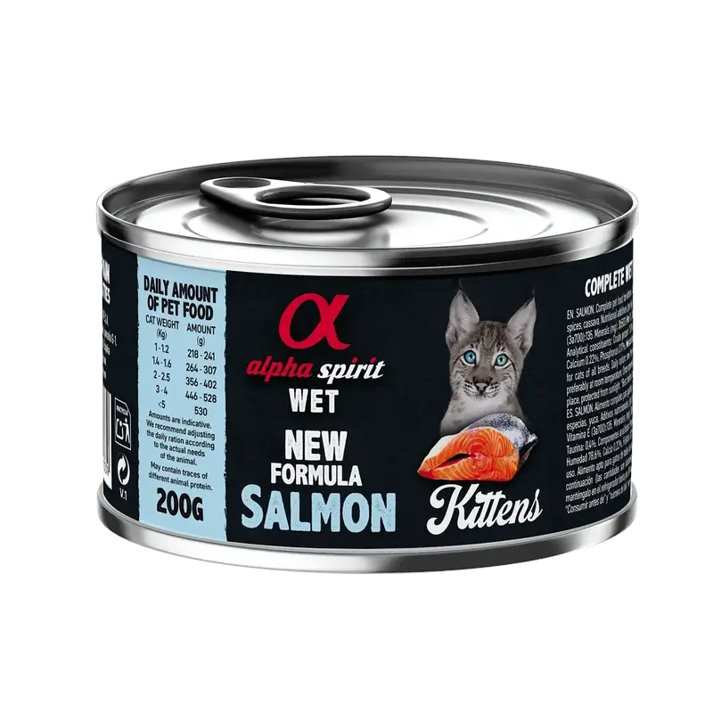 Alpha Spirit Feline Kitten Salmon Lata Caja 6X200Gr