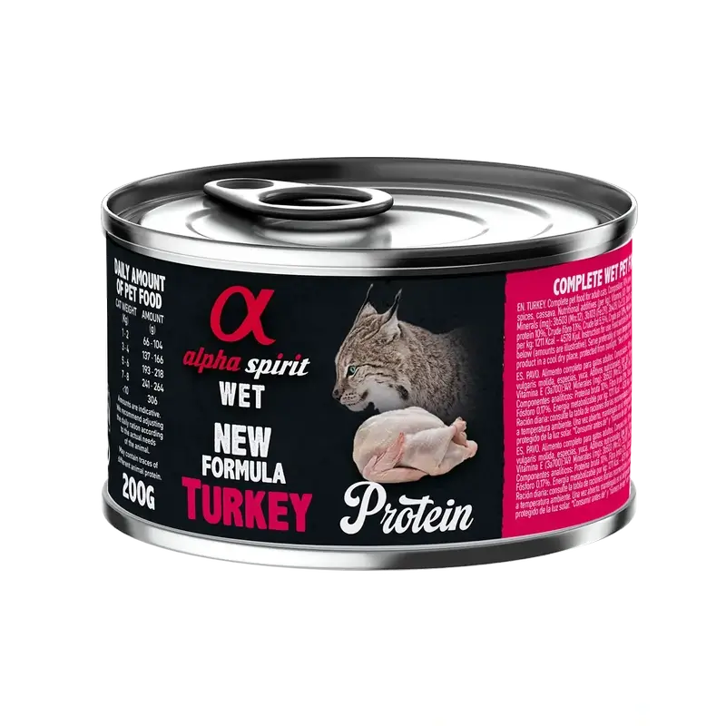 Alpha Spirit Feline Pavo Lata Caja 6X200Gr