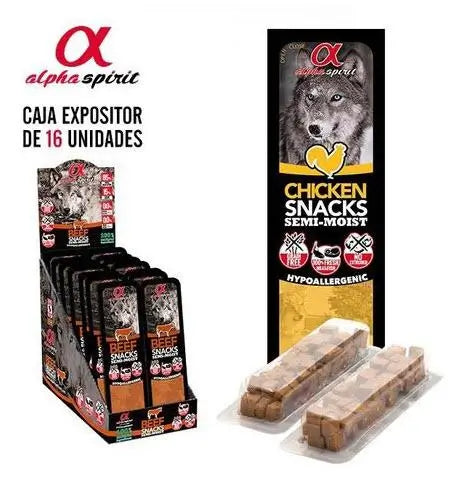 Alpha Spirit Canine Snack Pollo Caja 16X35Gr, snack para perros