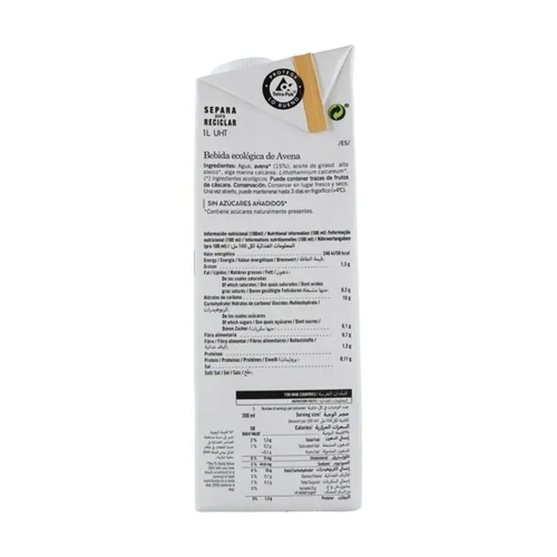 Amandin Bebida Vegetal De Avena 0% Azucares 1Lt 6Uds. Bio