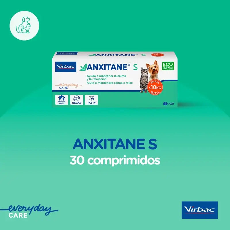 Virbac Anxitane S, 30 Comprimidos Relajantes Para Gatos y Perros 0 - 10kg