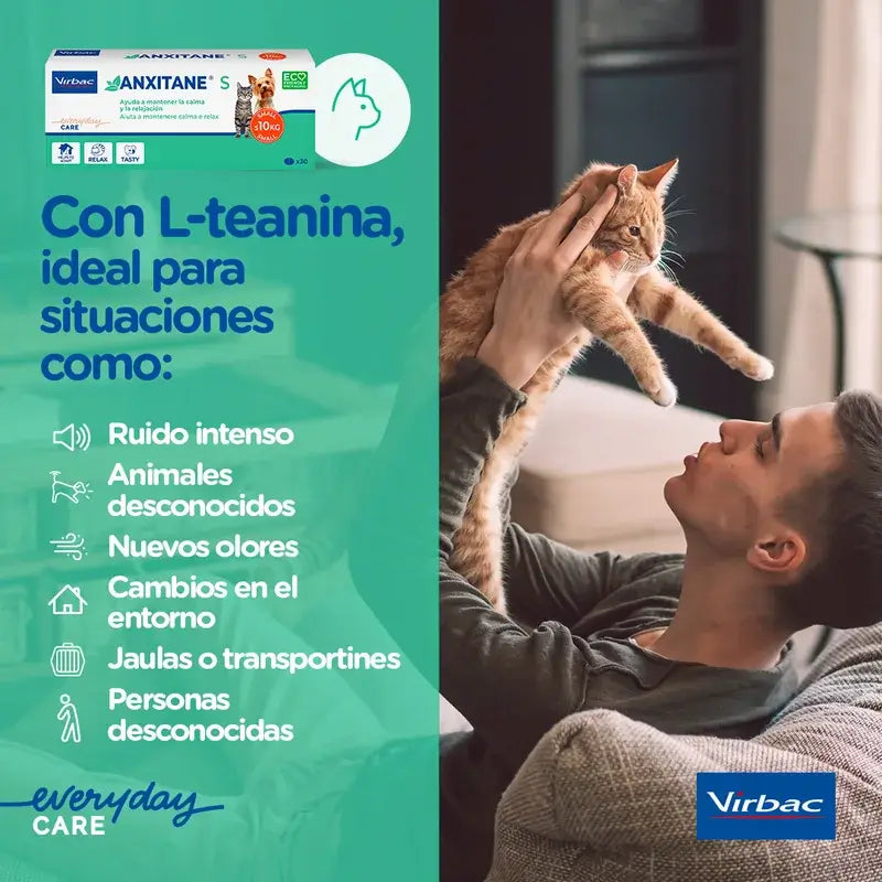 Virbac Anxitane S, 30 Comprimidos Relajantes Para Gatos y Perros 0 - 10kg